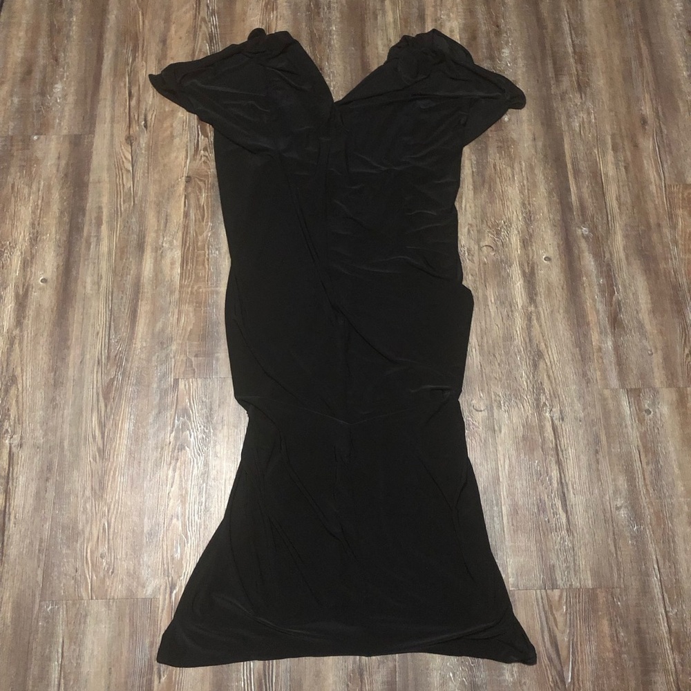 Misa Los Angeles Dress Women's Small Black Maxi Sleeveless V Neck Pom Pom